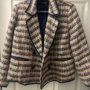 Talbots Multicolor Tweed Blazer with Navy Trim